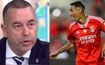 Aníbal Pinto, comentador afeto ao FC Porto, e Ángel Di Maria, avançado do Benfica