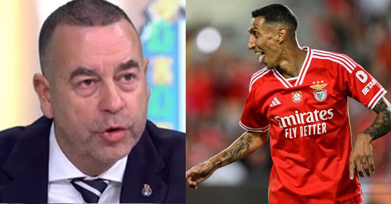 Aníbal Pinto, comentador afeto ao FC Porto, e Ángel Di Maria, avançado do Benfica