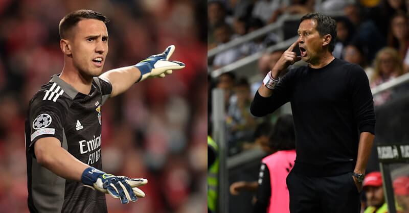 Roger Schmidt e Odysseas Vlachodimos do Benfica.