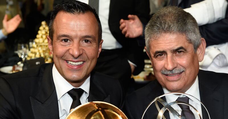 Luís Filipe Vieira e Jorge Mendes nos Globe Soccer Awards.