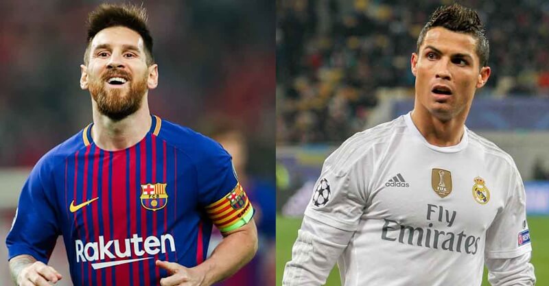 Cristiano Ronaldo e Lionel Messi nos tempos de Real Madrid e Barcelona.