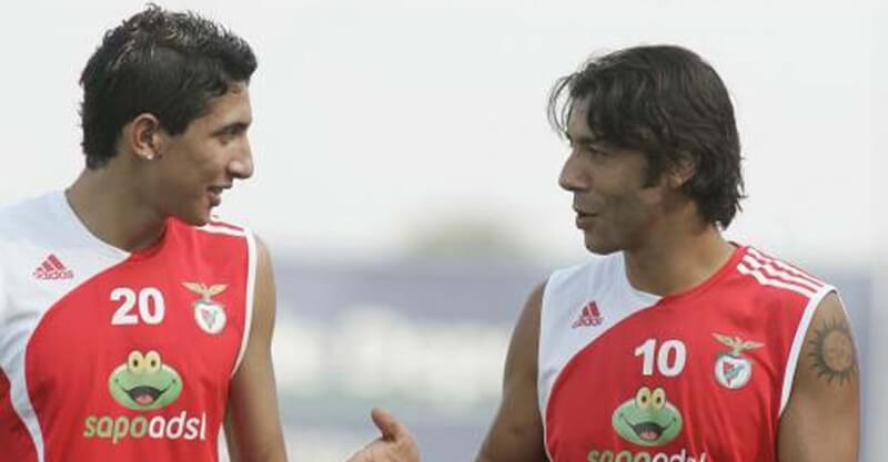 Ángel Di Maria e Rui Costa na primeira passagem do argentino pelo Benfica.
