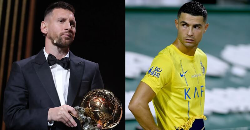 Cristiano Ronaldo e Lionel Messi com a Bola de Ouro.