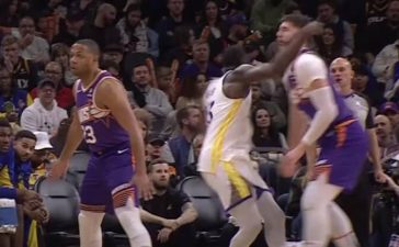 Draymond Green agride Jusef Nurkic no jogo entre os Phoenix Suns e os Golden State Warriors na NBA.
