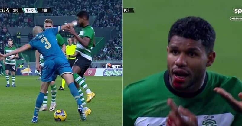 Expulsão de Pepe após a agressão a Matheus Reis no Sporting-FC Porto.
