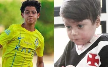 Cristianinho, filho de Cristiano Ronaldo, e Gui, menino brasileiro com doença rara.