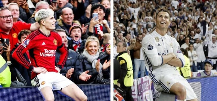 Alejandro Garnacho imita festejo de Cristiano Ronaldo.