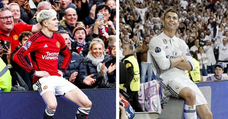 Alejandro Garnacho imita festejo de Cristiano Ronaldo.
