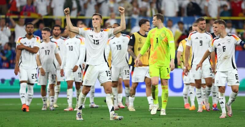 Alemanha celebra vitória sobre a Dinamarca nos oitavos de final do Euro 2024.