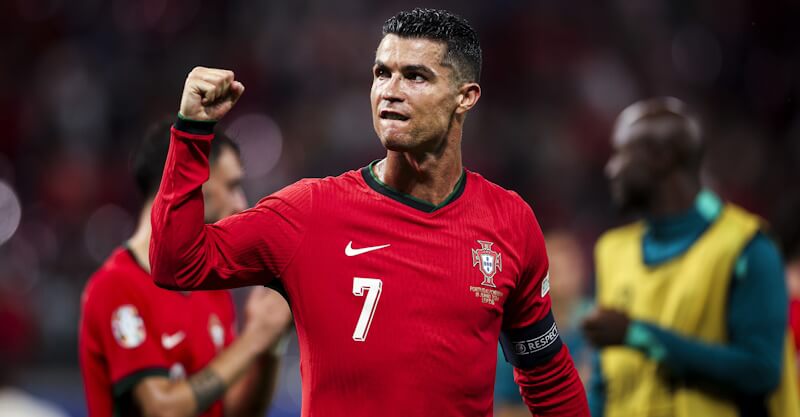 Cristiano Ronaldo celebra golo pela Seleção Nacional antes do Euro 2024.