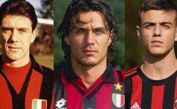 Cesare, Paolo e Daniel Maldini, jogadores do AC Milan.