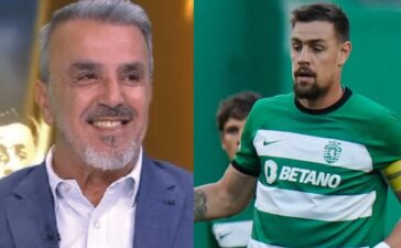 Sebastián Coates, central do Sporting, e Diamantino Miranda, comentador afeto ao Benfica.