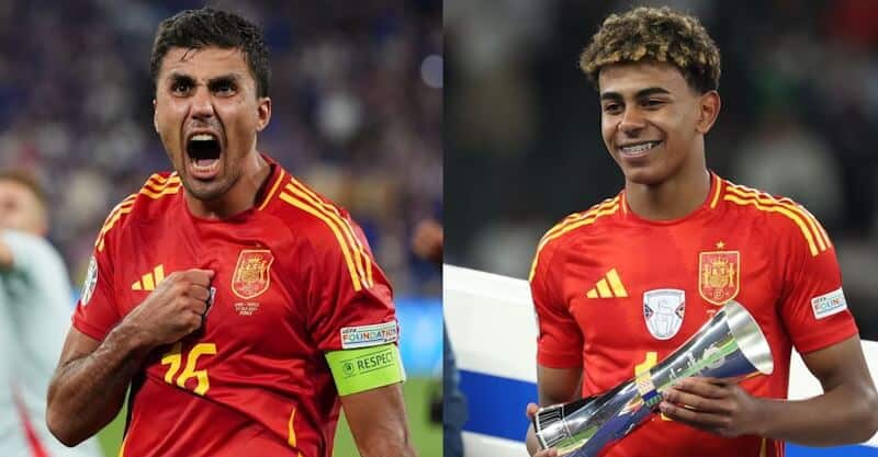 Rodri e Lamine Yamal, jogadores da Espanha distinguidos no Euro 2024.