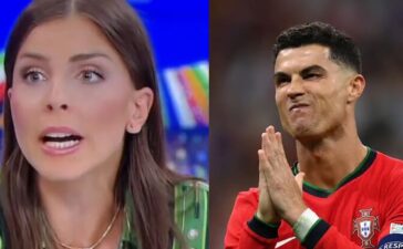 Sofia Oliveira, comentadora da CNN Portugal, e Cristiano Ronaldo ao serviço da Seleção Nacional.