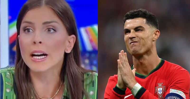 Sofia Oliveira, comentadora da CNN Portugal, e Cristiano Ronaldo ao serviço da Seleção Nacional.