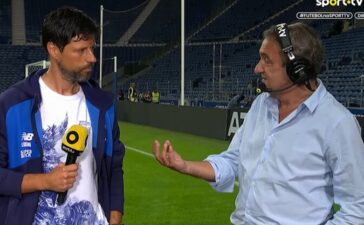 Vítor Bruno, treinador do FC Porto, e Luís Freitas Lobo, comentador da Sport TV.