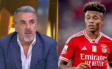 Diamantino Miranda, comentador da CMTV, e David Neres, jogador do Benfica.