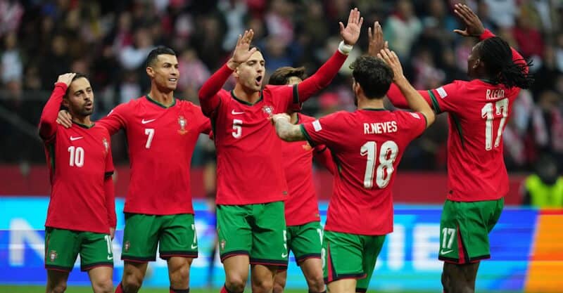 Jogadores de Portugal na vitória sobre a Polónia a contar para a Liga das Nações.